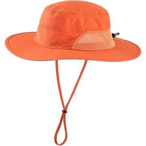 Unisex Orange 100%Polyester Wide Brim Mesh With Chin Strap Classic Hiking Hat